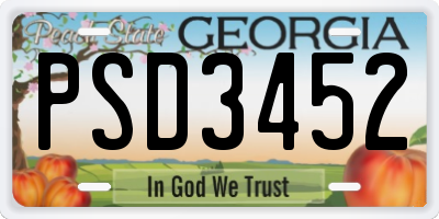 GA license plate PSD3452