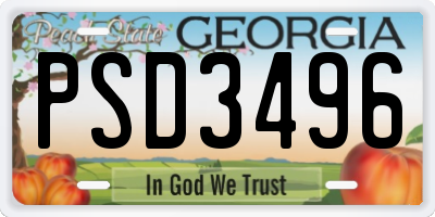 GA license plate PSD3496