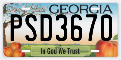 GA license plate PSD3670