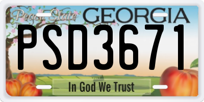GA license plate PSD3671