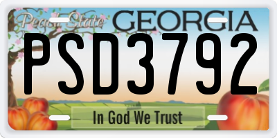 GA license plate PSD3792