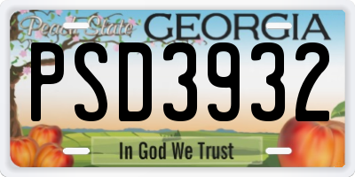 GA license plate PSD3932
