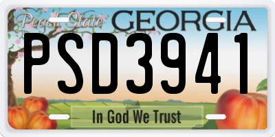 GA license plate PSD3941