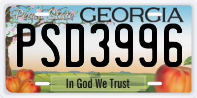 GA license plate PSD3996