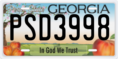 GA license plate PSD3998