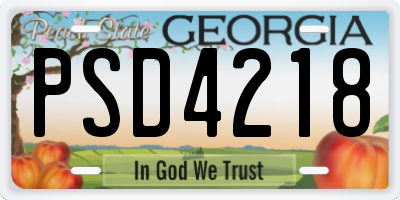 GA license plate PSD4218