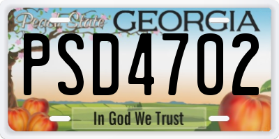 GA license plate PSD4702