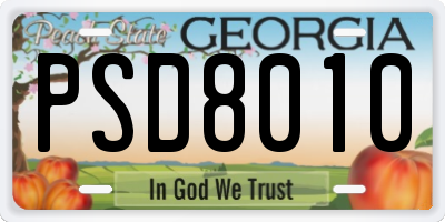 GA license plate PSD8010
