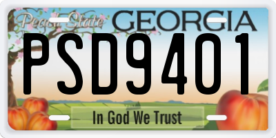 GA license plate PSD9401