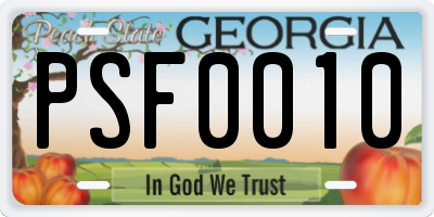 GA license plate PSF0010