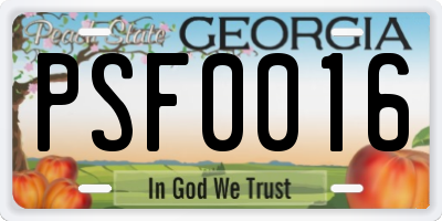 GA license plate PSF0016