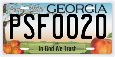 GA license plate PSF0020