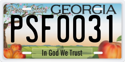 GA license plate PSF0031