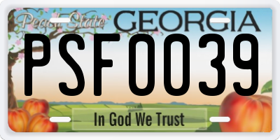 GA license plate PSF0039