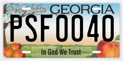 GA license plate PSF0040