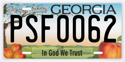 GA license plate PSF0062