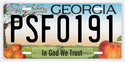 GA license plate PSF0191