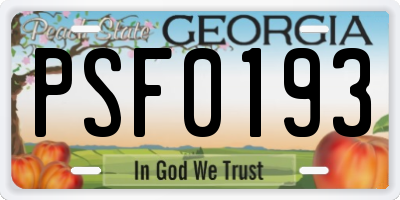 GA license plate PSF0193