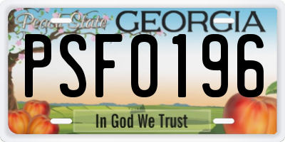 GA license plate PSF0196