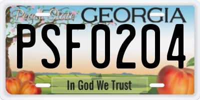 GA license plate PSF0204