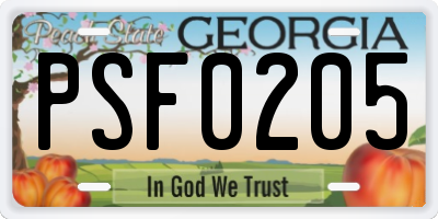 GA license plate PSF0205