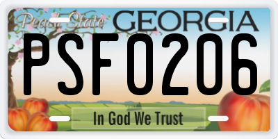 GA license plate PSF0206