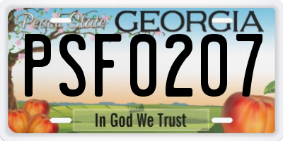 GA license plate PSF0207