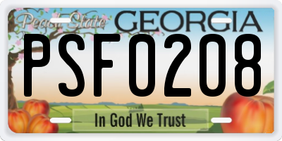 GA license plate PSF0208