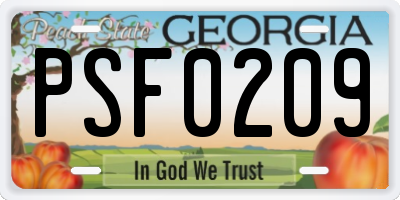 GA license plate PSF0209