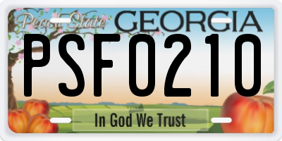 GA license plate PSF0210