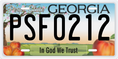 GA license plate PSF0212