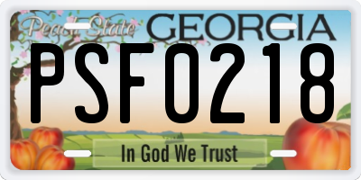 GA license plate PSF0218