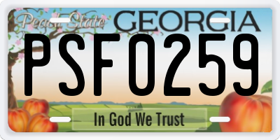 GA license plate PSF0259