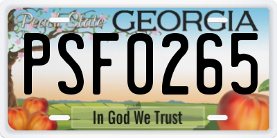 GA license plate PSF0265