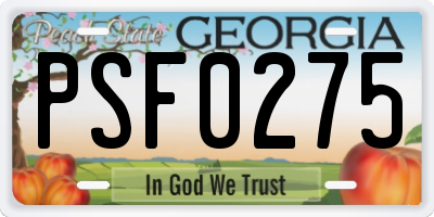 GA license plate PSF0275