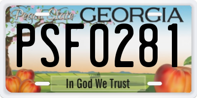 GA license plate PSF0281
