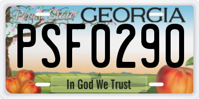 GA license plate PSF0290