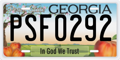 GA license plate PSF0292