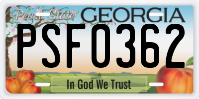 GA license plate PSF0362