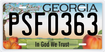GA license plate PSF0363