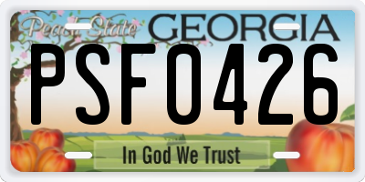 GA license plate PSF0426
