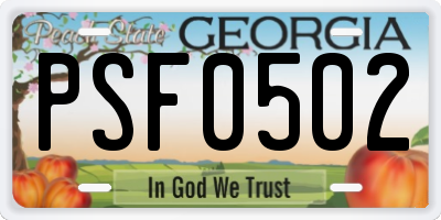 GA license plate PSF0502