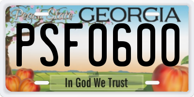 GA license plate PSF0600