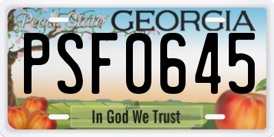 GA license plate PSF0645