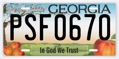 GA license plate PSF0670