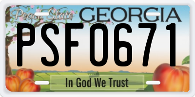 GA license plate PSF0671