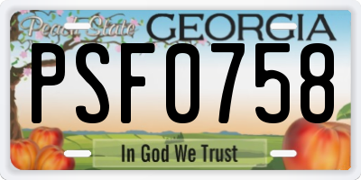 GA license plate PSF0758