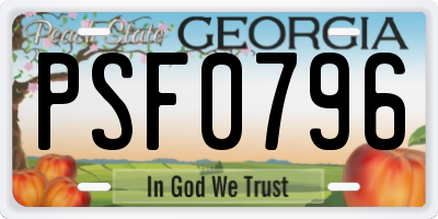 GA license plate PSF0796