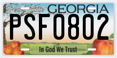 GA license plate PSF0802