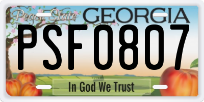 GA license plate PSF0807